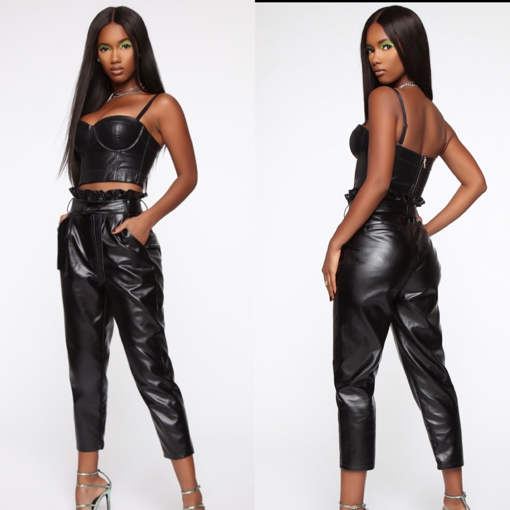 Leather paperbag waist pants